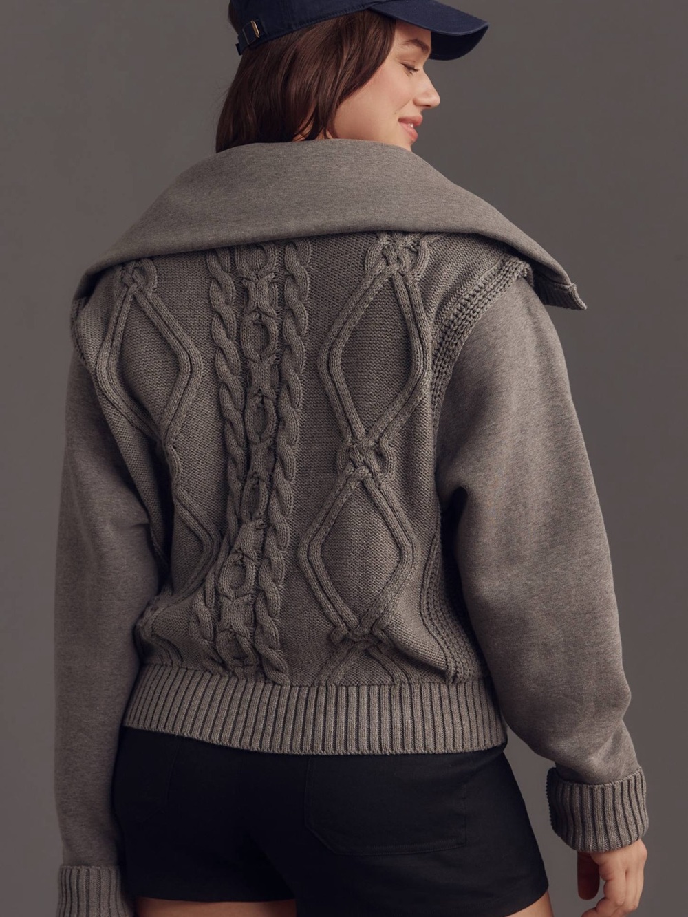 Anthro | Pilcro Fisherman Textured Cable Laced Twofer Knit Sweater Grey Medium